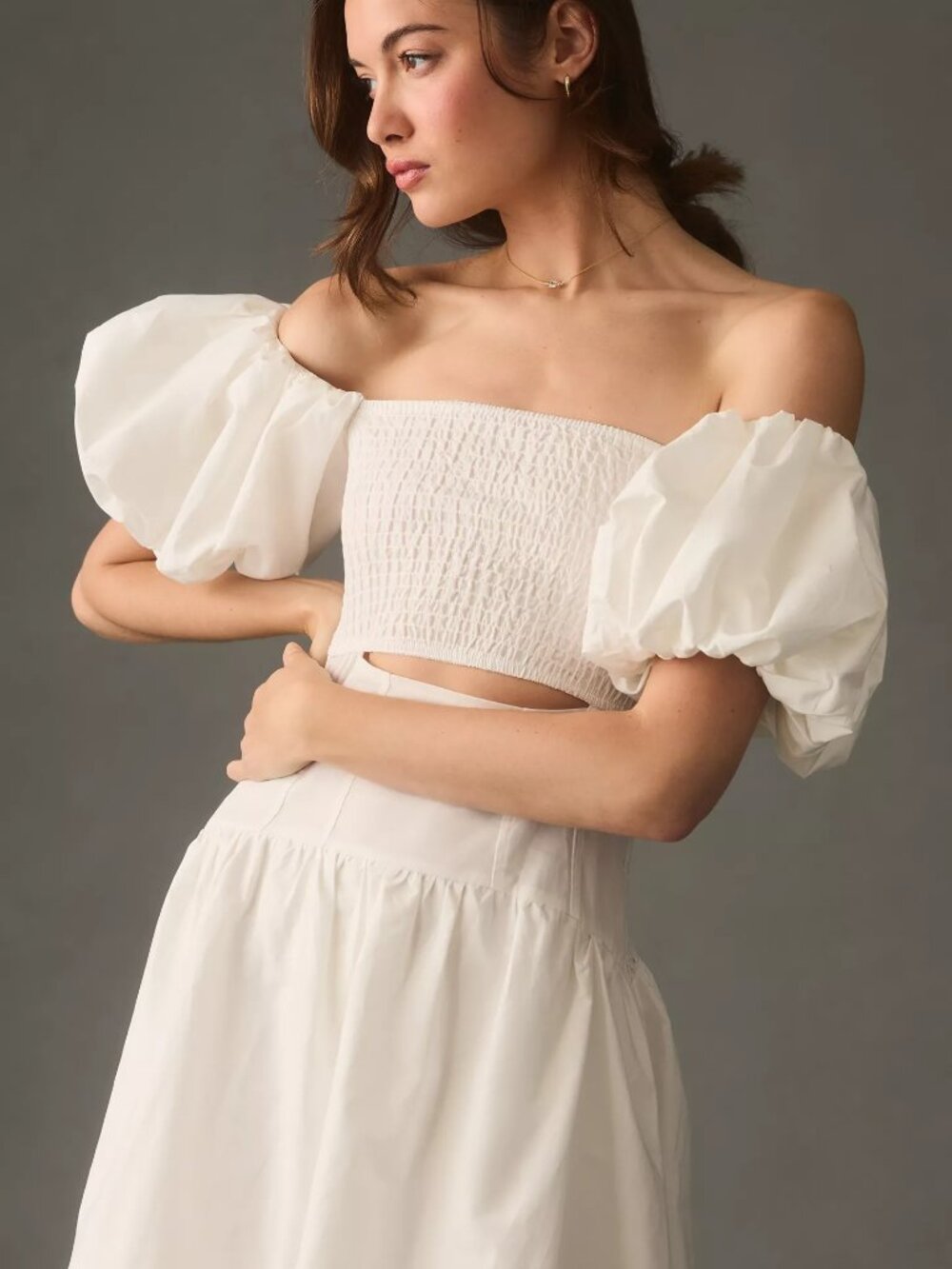 Anthropologie Moon River Off-Shoulder Cutout Puff Sleeve Maxi Dress White XL NWT